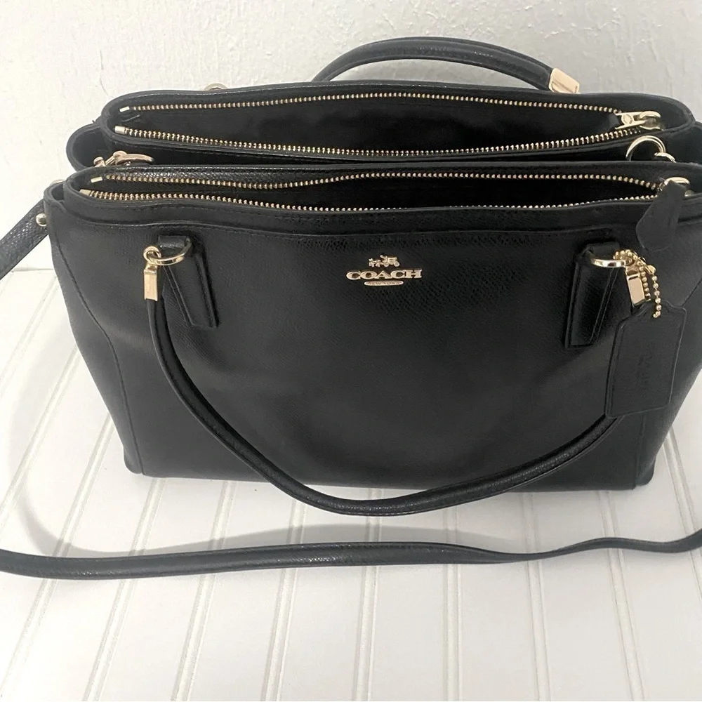 AUTHENTIC COACH CHRISTIE Carryall In Midnight Black Leather, Shoulder Tote Bag